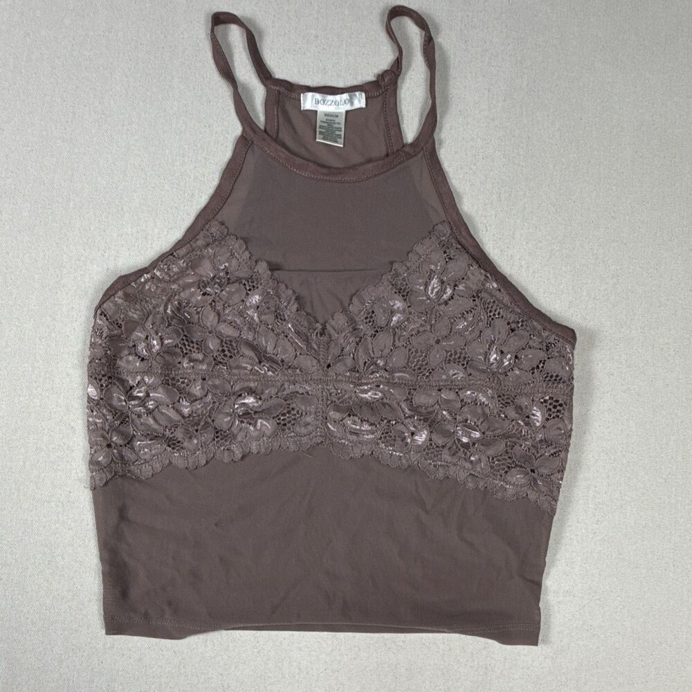 Bozzolo Wireless Floral Lace Bralette Bra Halter Semi-Sheer Boho Floral Coquette